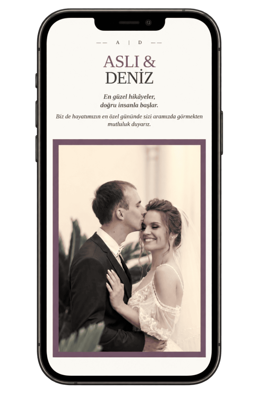 Coral Night dijital düğün davetiyesinin telefondaki görünümü