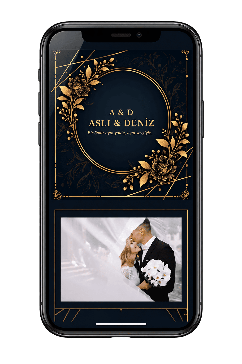 MD01 Gold Monogram dijital davetiye