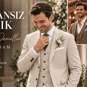 Modern damatlık modelleri; krem, kahve, haki ve vizon tonlarında erkek düğün modası