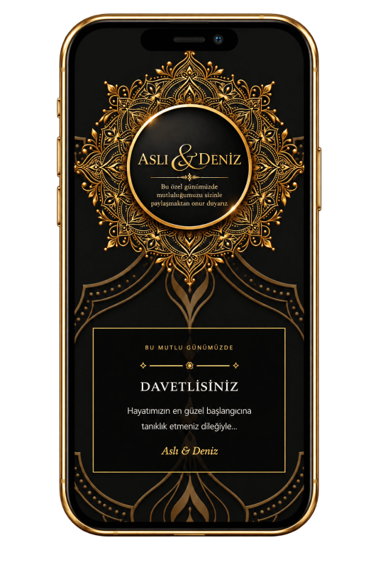 Dijital Düğün Davetiyesi Tanıtımı Altın-monogram