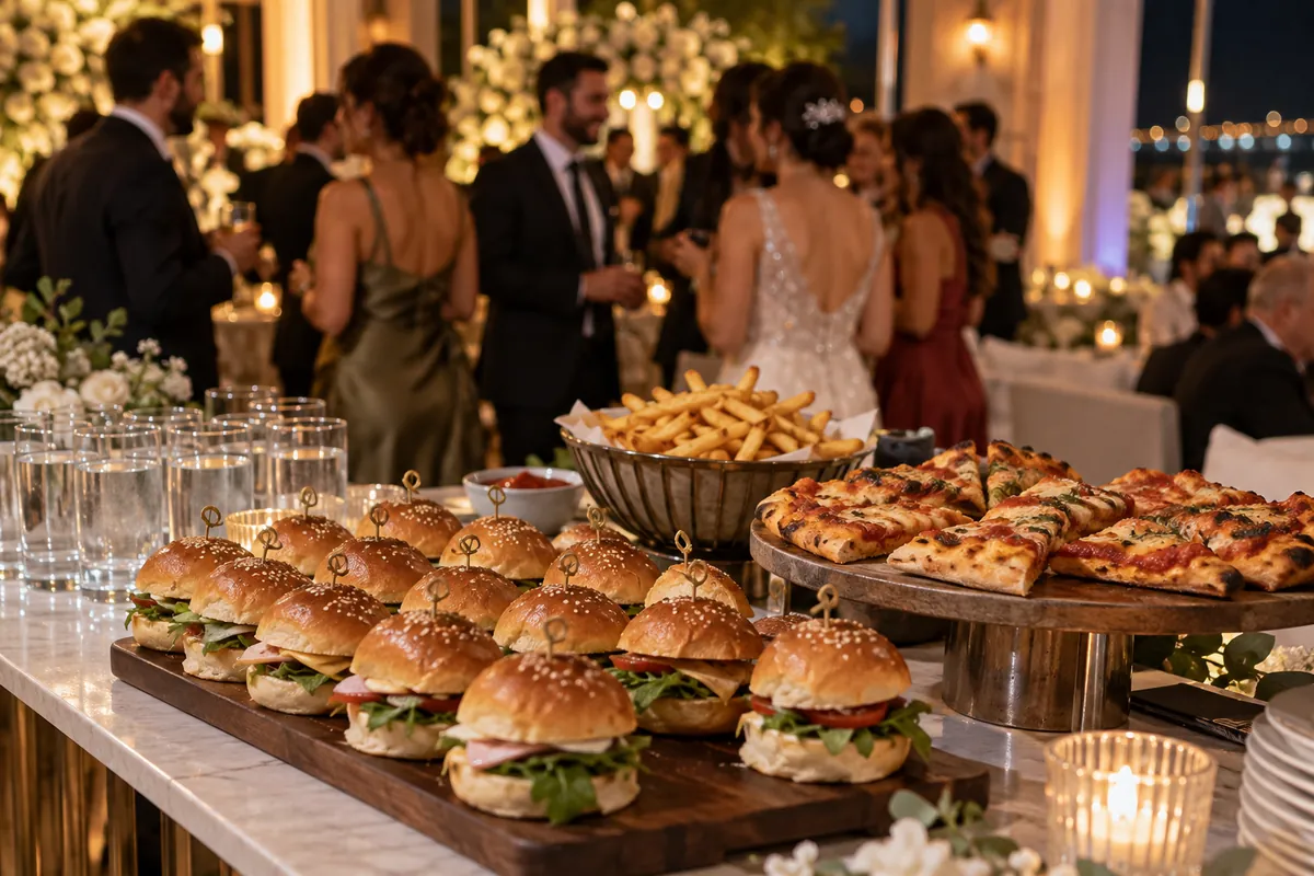 After party’de servis edilen küçük gece atıştırmalıkları ve içecekler